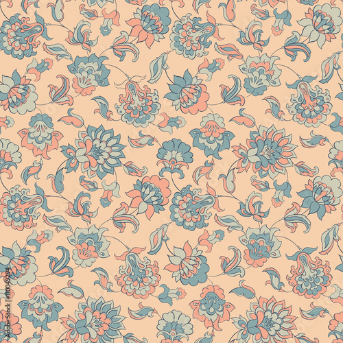 elegance seamless pattern with ethnic flowers  vector floral illustration in vintage style