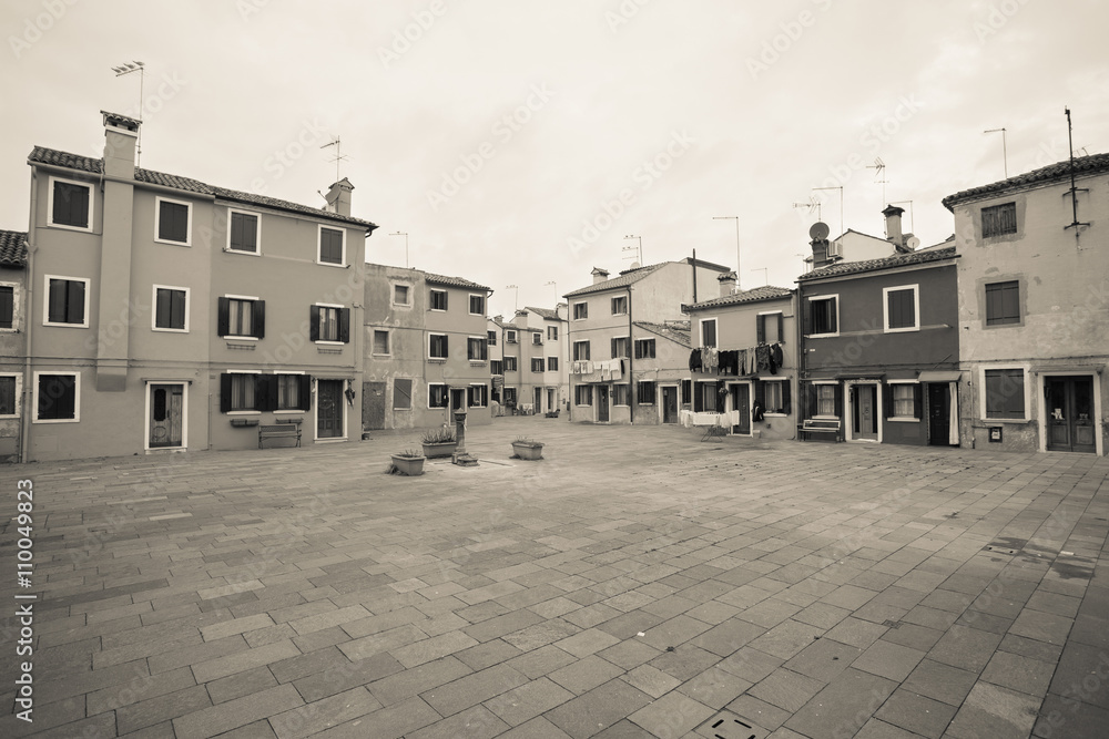 Panorama from a little square in burano Island, Venice (vintage effect)