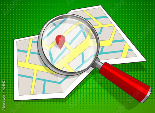 Magnifying glass with search on the map