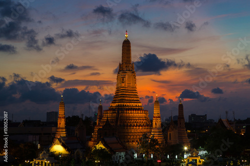River and Wat Arun Temple at night in Bangkok Thailand © piccaya