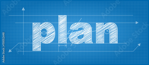 PLAN written in vector technical lettering font