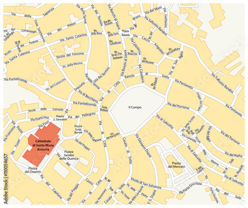 map of the historic center of the Tuscan city of Siena, Italy