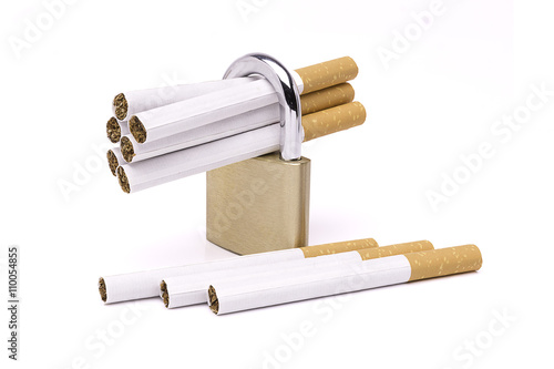Locked cigarettes isolate on white stop smoking concept