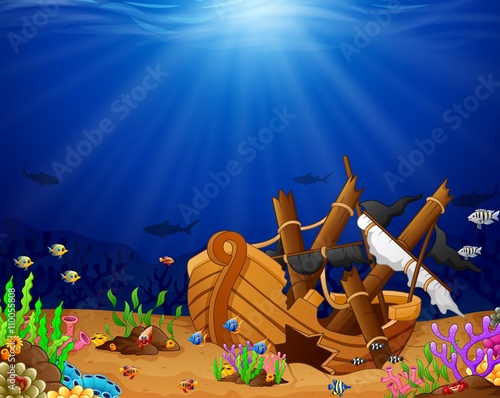 Ancient broken ship undersea