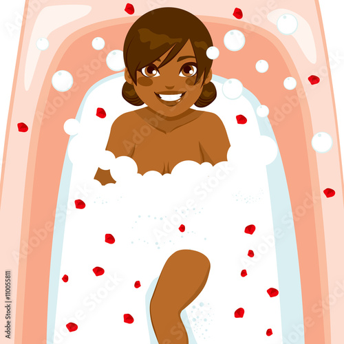Black Woman Petal Roses Bath