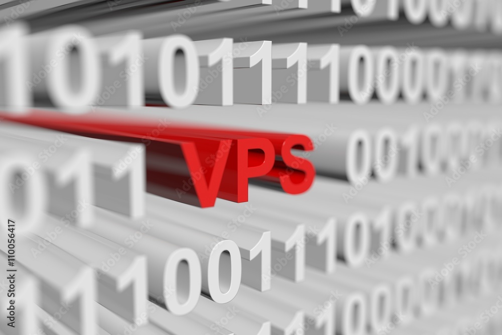 VPS as a binary code with blurred background 3D illustration