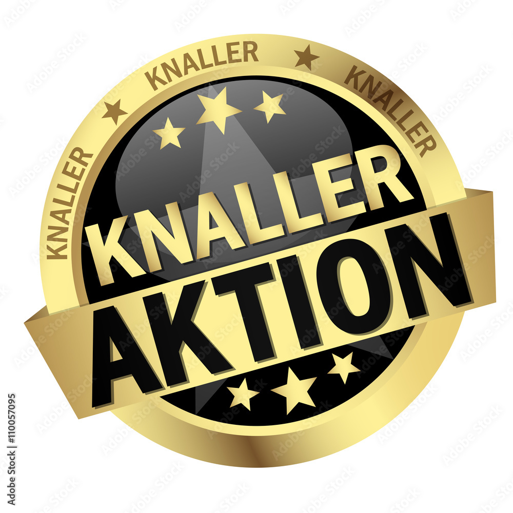 colored button with banner and text Knalleraktion colored button with banner and text Knalleraktion