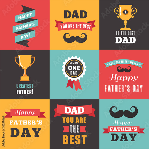 Happy fathers day greeting cards set