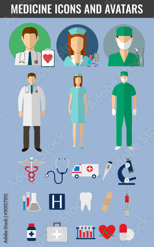 Medicine icons and avatars set. Vector