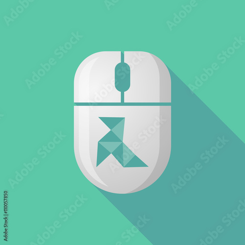 Wireless long shadow mouse icon with   a paper bird