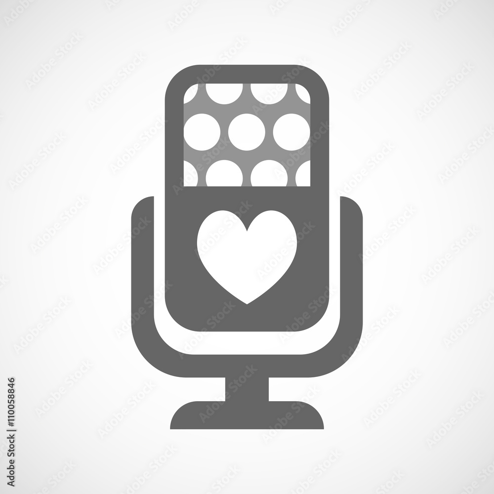 Isolated mic icon with the heart poker playing card sign Isolated mic icon with the heart poker playing card sign