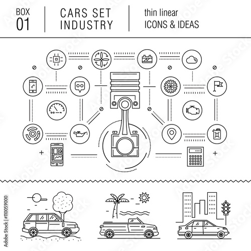 Thin line car industry in modern style