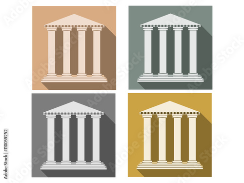 Building with columns. Set of icons in a flat style. Column. Doric, Roman style. Vector illustration.