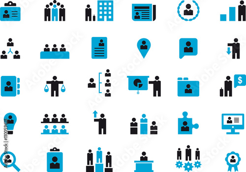 BUSINESS, HHRR & MANAGEMENT glyph icons (blue&black)