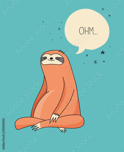 Cute hand drawn sloths illustrations, funny vector card design