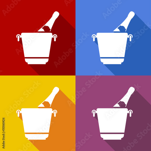 Icono plano cubeta de champan con sombra en varios colores