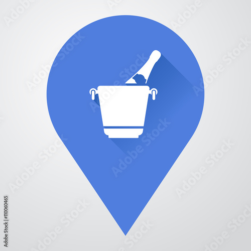 Icono plano localizacion con cubeta de champan con sombra