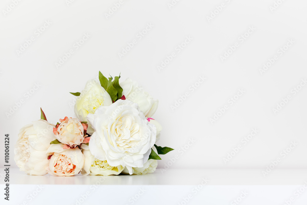 Bouquet Of Peonies On Table Bouquet Of Peonies On Table