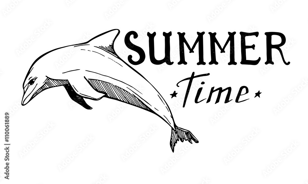 Fototapeta premium Hand-drawn vector illustration - Summer time. Lettering with pic