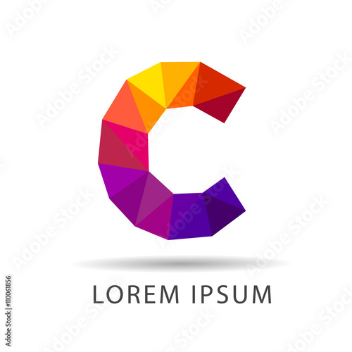 Big letter C low poly style, logo white background