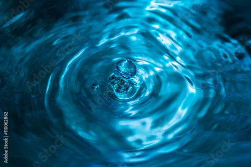 Beautiful drop of water in blue color photo