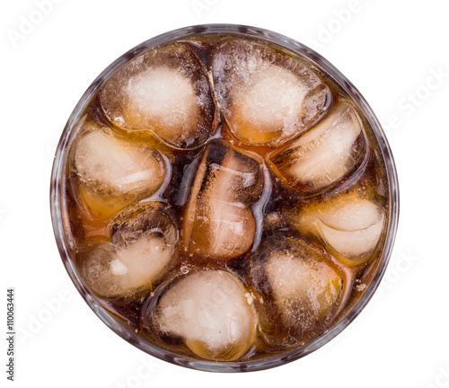 Glass with Coca and ice on a