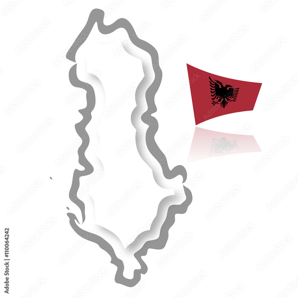Albania map, with its flag