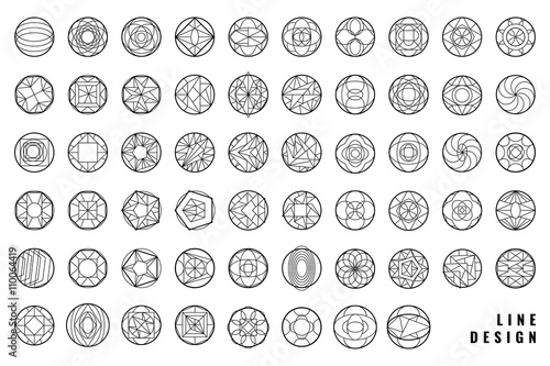 Set of hipster vector geometric shapes. Circular abstract. Shapes made using line, triangles, circles, and other polygons. You can use it for design icons, logos masks and overlaying on photos.