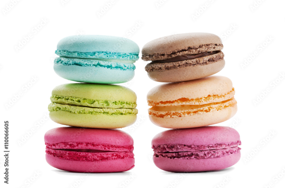 Cake macaron or macaroon isolated on white background, sweet and colorful dessert Cake macaron or macaroon isolated on white background, sweet and colorful dessert