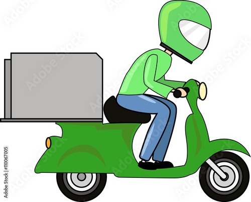 Food delivery man riding bike. Fast delivery. Isolated image.