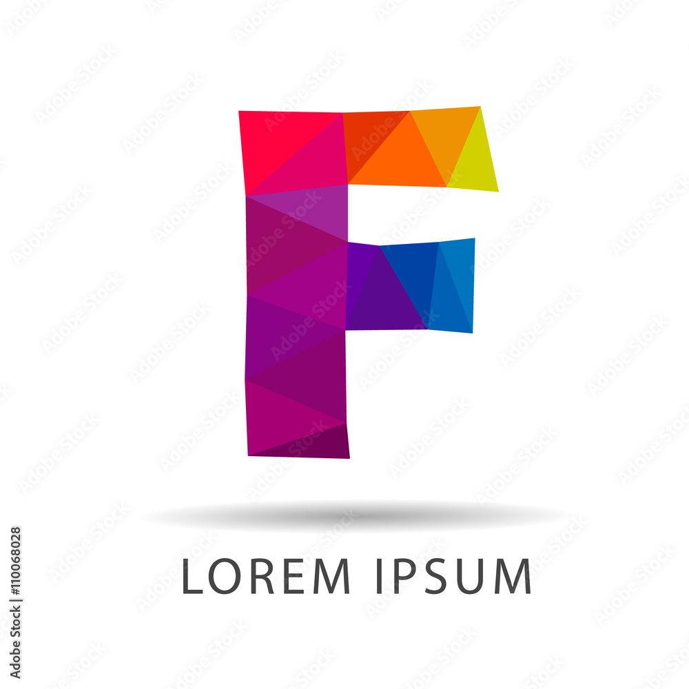Big letter F low poly style, logo white background Big letter F low poly style, logo white background