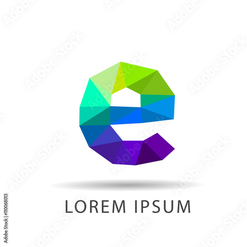 Small letter E lowpoly style logo white background