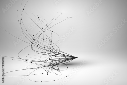 Tornado. Swirl with connected line and dots. Wired structure. Technology background. Vector illustration.