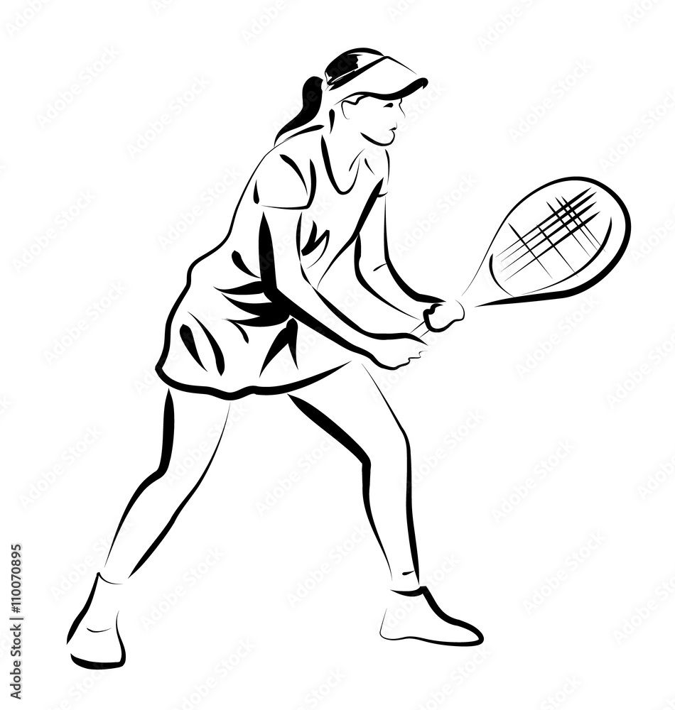 Vector Line sketch of tennis player Stock Vector | Adobe Stock