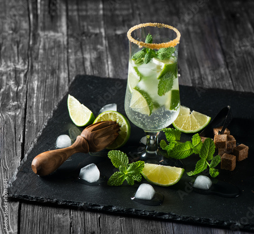 Fényképezés Mojito on the black board.