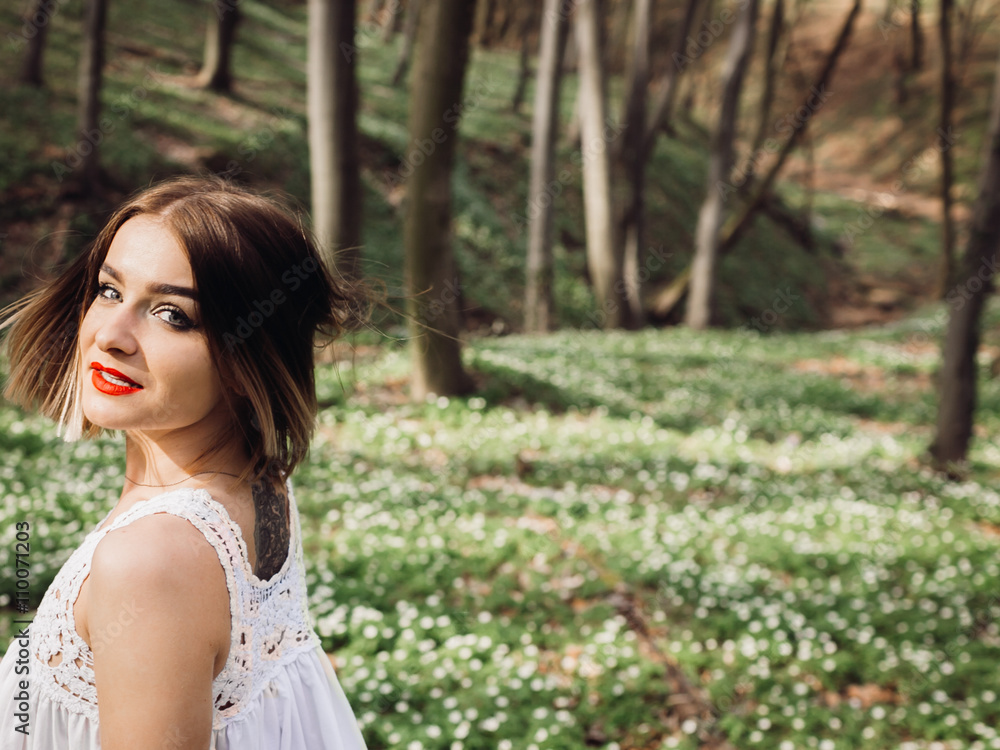 Portrait Gorgeous brunette who walks in the woods Portrait Gorgeous brunette who walks in the woods