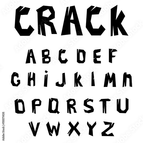 broken alphabet with cracks. Abstract shift cut out by scissors alphabet. Art and craft design. Capital letters. Vector illustration.