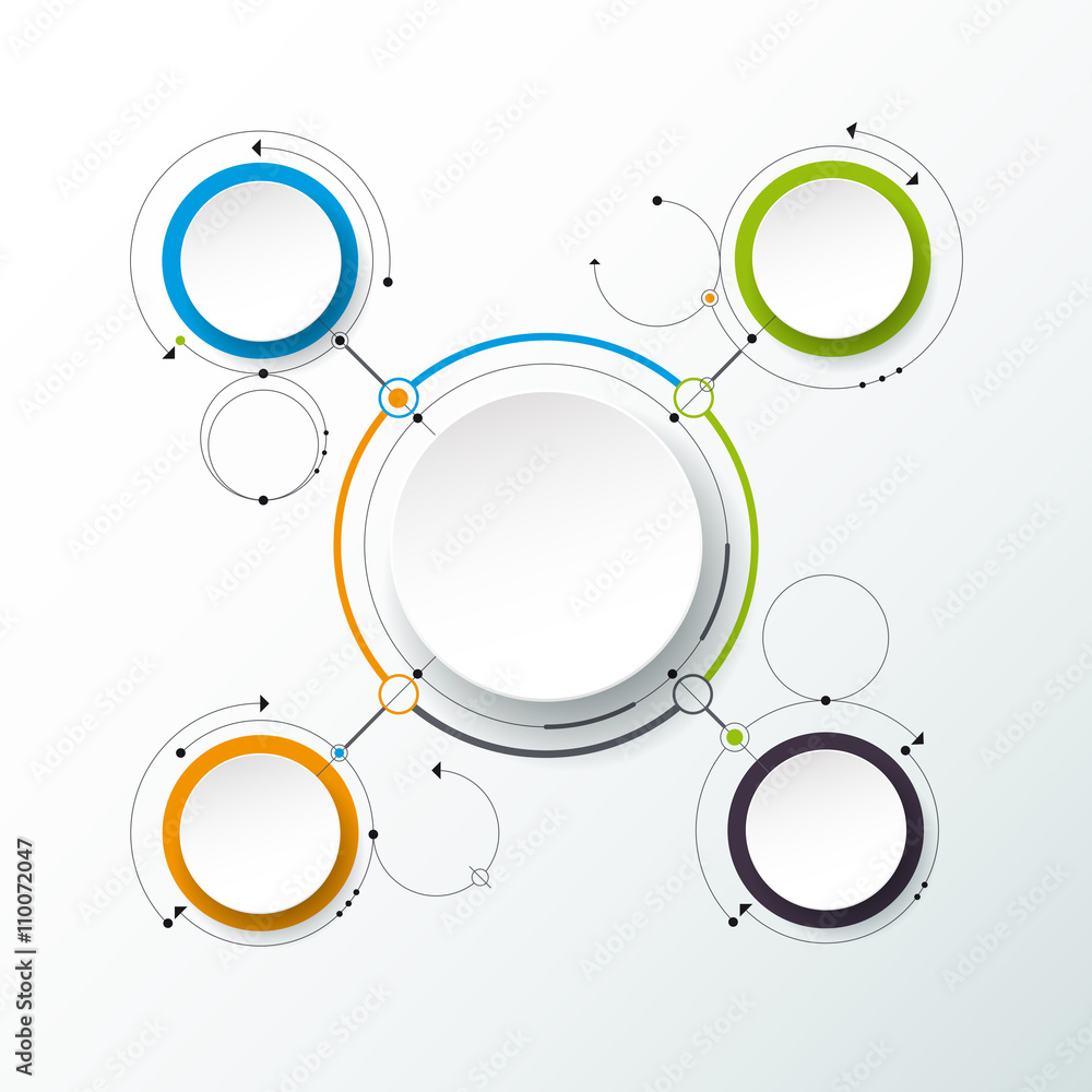 Vector abstract molecules, 3D paper label, integrated circles. Blank space for content, business, infographic template, diagram, network, web design. Light gray background. Connection technology Vector abstract molecules, 3D paper label, integrated circles. Blank space for content, business, infographic template, diagram, network, web design. Light gray background. Connection technology