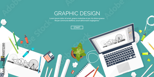 Graphic web design. Drawing and painting. Development. Illustration, sketching, freelance. User interface. UI. Computer, laptop.