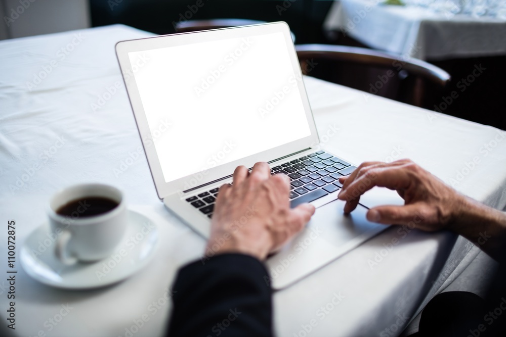 Businessman using his laptop at restaurant Businessman using his laptop at restaurant