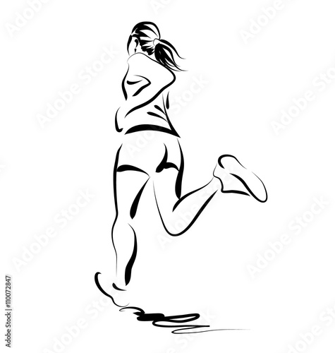 Vector line sketch of a running woman