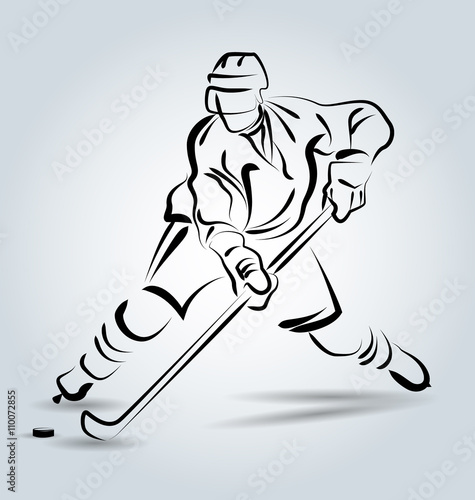 Vector line sketch hockey player