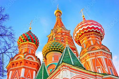 St. Basil's cathedral on the Red Square in Moscow at dusk.