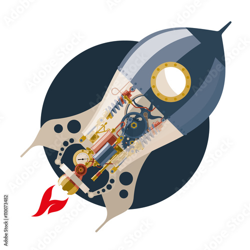 Start up concept, rocket  steampunk, concept of new business project startup development and launch a new innovation and bright product.