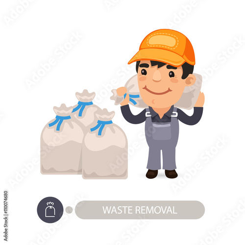 Garbage Worker Carrying Rubbish Bag