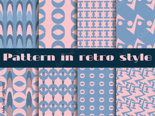 Set of retro patterns. 8 patterns. Rose quartz and serenity violet colors. Vector illustration.