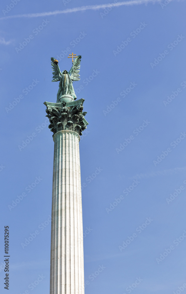 Archangel Gabriel statue on the Heroes square in Budapest.