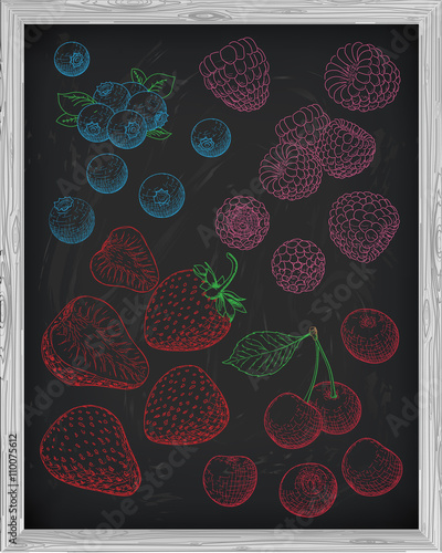 Set fresh berries strawberry cherry raspberry and blueberry. Cha photo