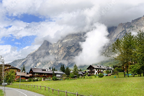 Beautiful Alpine resort in San Vito di Cadore seen from Lunga via delle Dolomiti, Veneto, Italy, September 2015