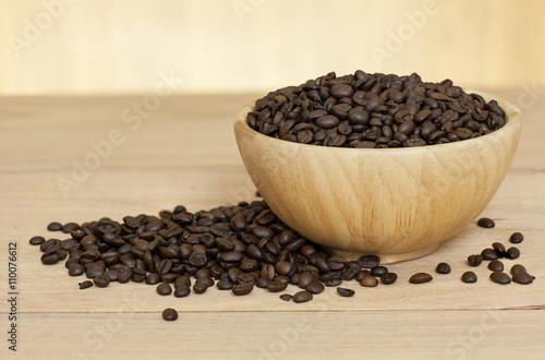 coffee bean in bowl on wooden table